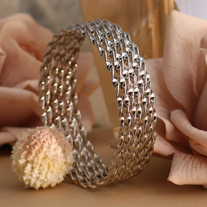 7pcs Stacking Bangle Design Roman Style Stainless Steel Gold Color Bracelet Gifts
