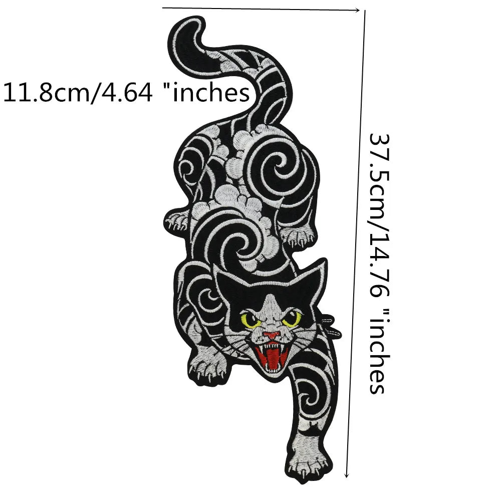 Large Black Noble Animal Cat Patch Embroidered Patches Iron on Clothing Backpack Badges Twill Craft Stickers