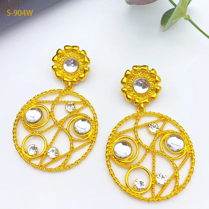 Ethiopian 24K Gold Plated Women African Bridal Wedding Large Pendant Necklace Earrings Bracelet Ring