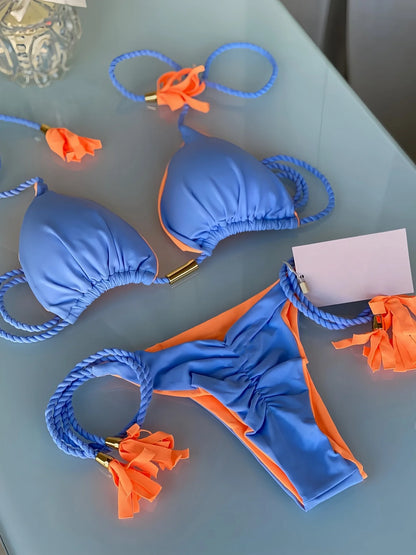 Sexy Beach Women's Swimsuit Braiding Rope Bikini Two-piece Triangle Swimwear Bathing Brazilian Suit