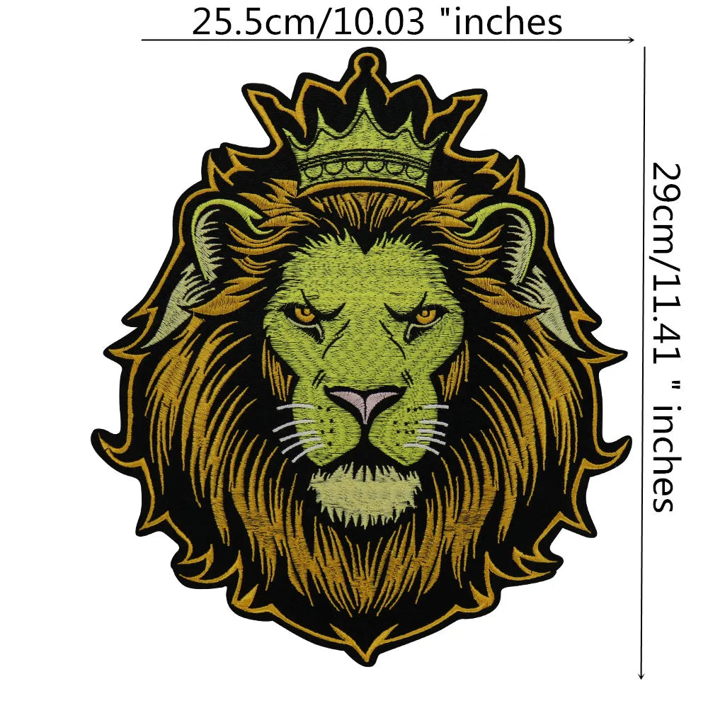 Embroidery Crown yellow Lion Biker Rock Patch Appliques Iron on Patches Badge Clothes Sewing
