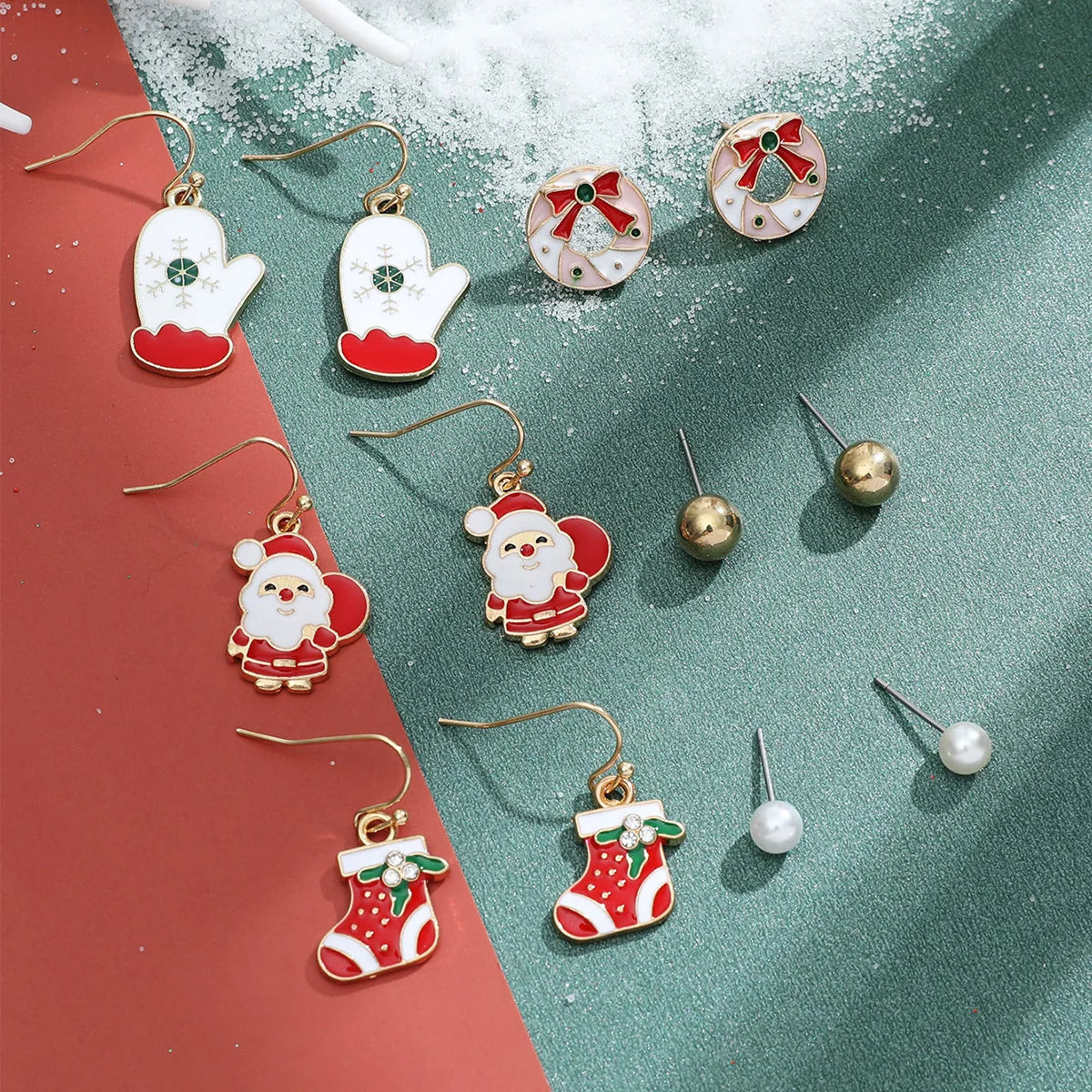 6 pairs/lot Kids Women Christmas Xmas Tree Elk Snowman Santa Claus Cute Stud Earrings Sets