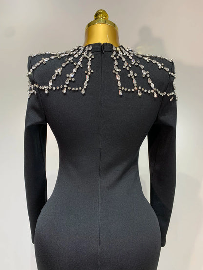 Sexy Diamond Tight Long Sleeve Square Neck Bandage Wedding Evening Formal Dress Gowns