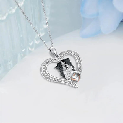 Women Men Fashion Design Border Collie Pendant Heart Shaped Necklace