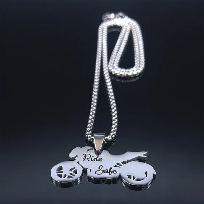 Women Men Godfather Motor Bicycle Stainless Steel Silver Color Chain Necklace