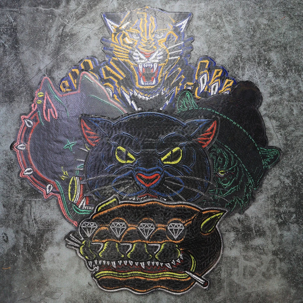 Large Size Biker Applique Fierce Tiger head Embroidery Patches Iron on for Clothes Animal Stickers Patch