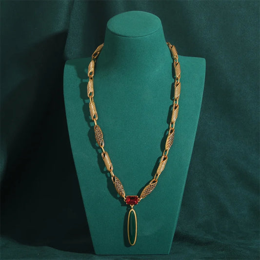 Retro Vintage Emerald Horse Eye Enamel Drip Oil Willow Leaf Long Pendant Necklaces for Woman Antique Jewelry Accessories New