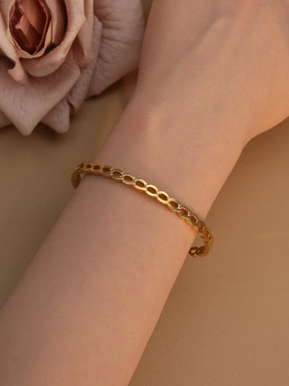 18K Gold Plated Stainless Steel Zircon Chain Hollow Women's Bracelet