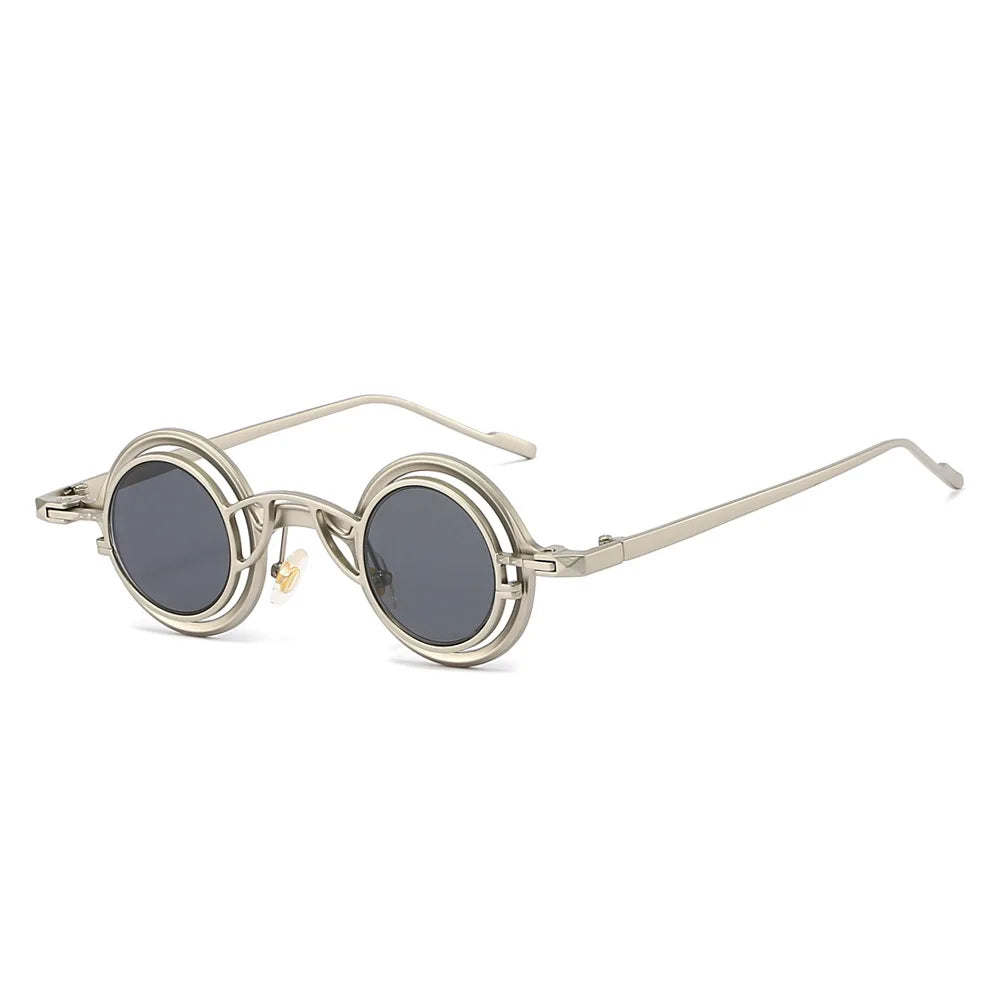 Women Round Two in One Pure Titanium Y2K Steampunk UV400 Sunglasses Glasses
