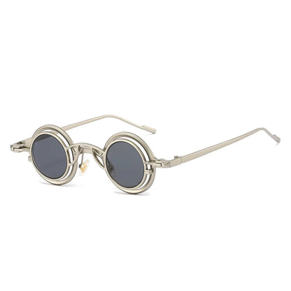 Women Round Two in One Pure Titanium Y2K Steampunk UV400 Sunglasses Glasses