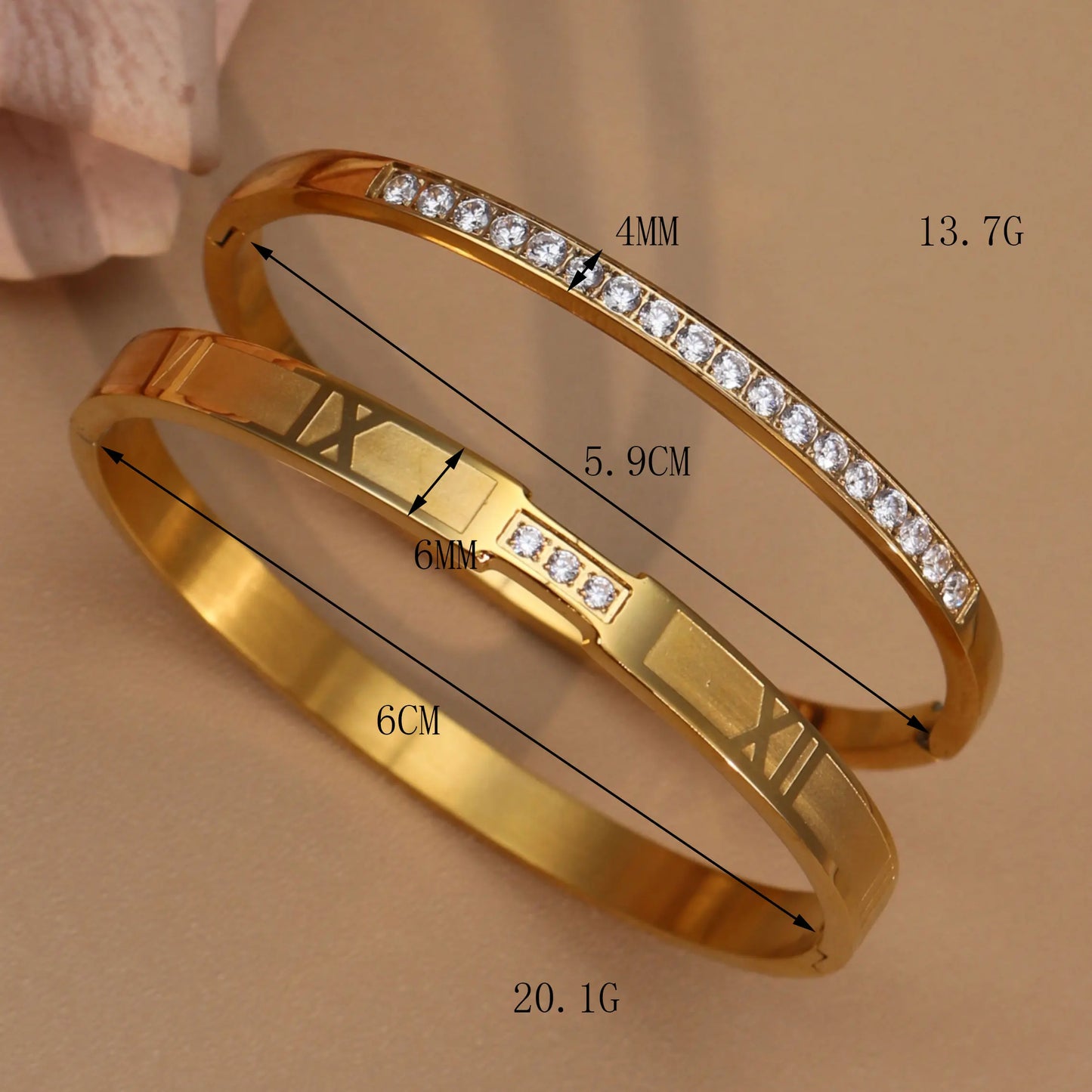 Women Zircon Roman Numeral Stainless Steel Plated 18K Gold Bracelet