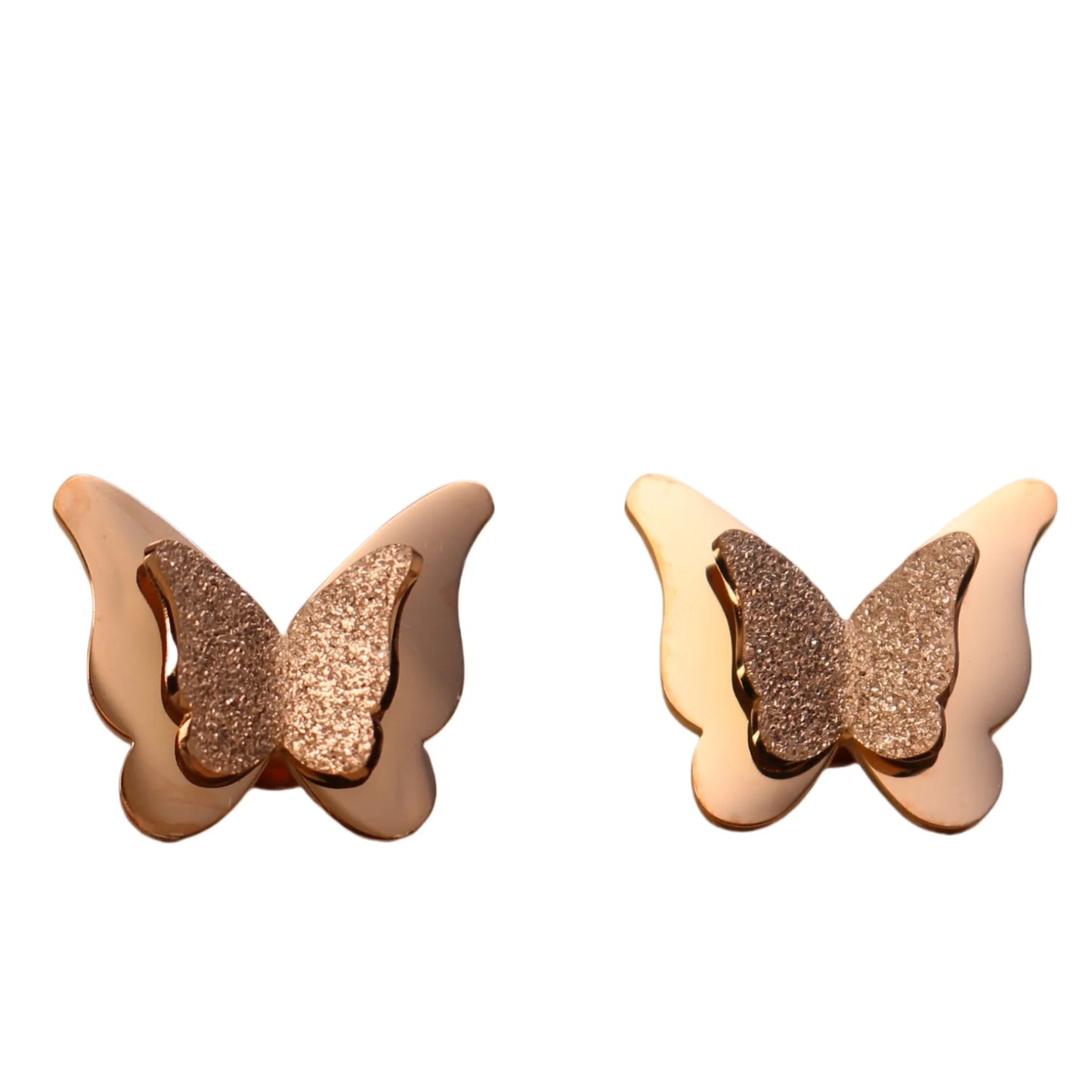 Sweet Romantic Gold Color Three-Dimensional Butterfly Design Stainless Steel Stud Earrings