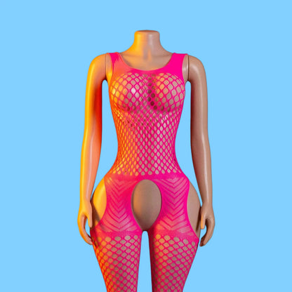Sexy Open Crotch Bodystocking Mesh Bodysuit Crotchless Costumes Sleeveless Catsuit Erotic Lingerie