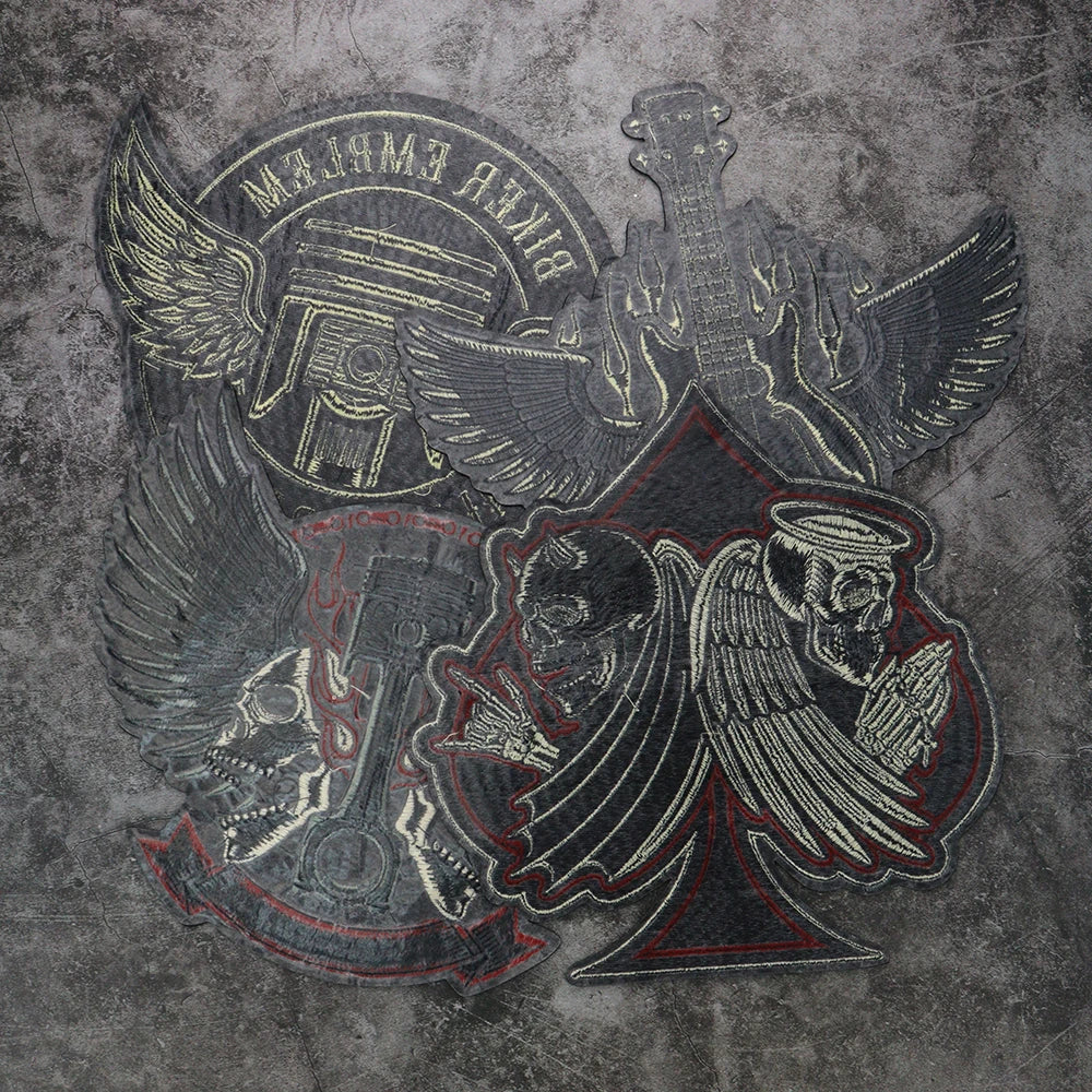 Large-Size Winged Skull Angel Biker Motorcycle Embroidered Patch Appliques Iron on Patches Badge Clothes Sewing