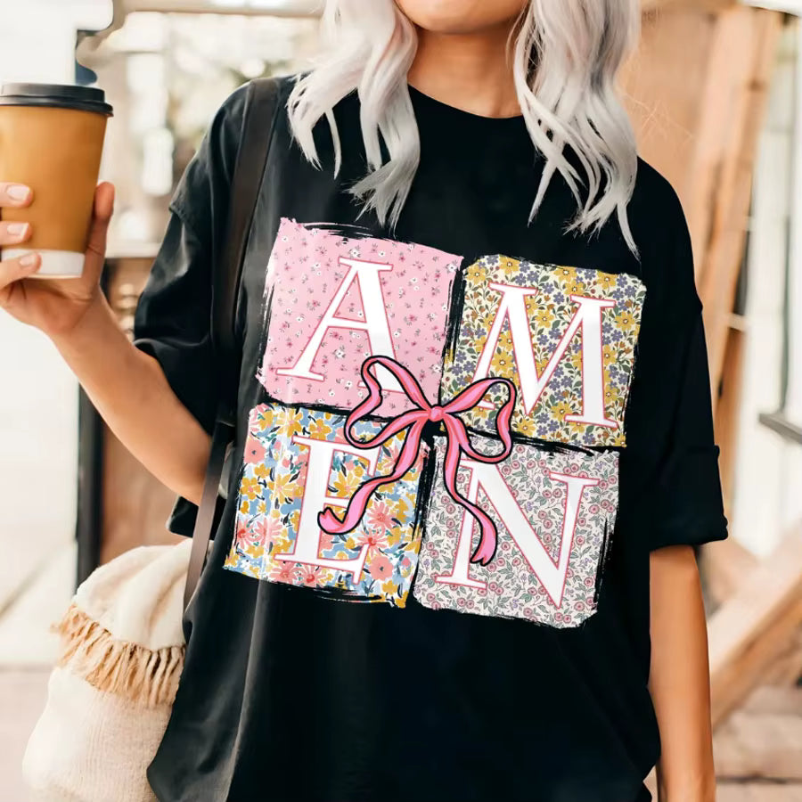 Floral Amen Bible Verses DIY Iron-On Heat Transfer Sticker Decal T-shirts Sweatshirts Bag Clothes Pillow Decor