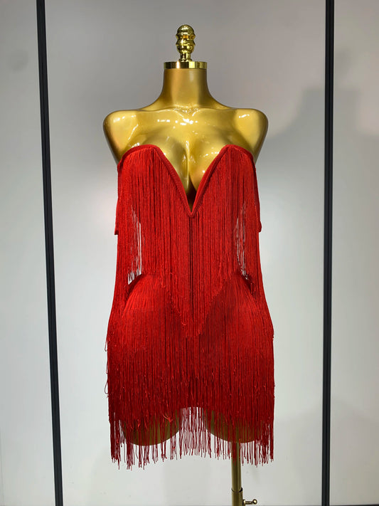 Sexy Off Shoulder Tassel Bandage Club Celebrity Evening Party Mini Dress Birthday Dress