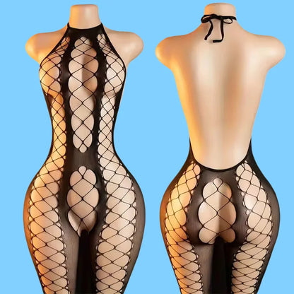 Side Cutout Sexy Fishnet Open Crotch Bodystocking See Through Nightwear Lingerie Bodysuit