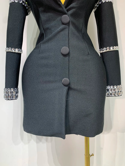 Sexy Long Sleeve V Neck Beading Rhinestone Mini Bandage Celebrity Evening Party Birthday Dress