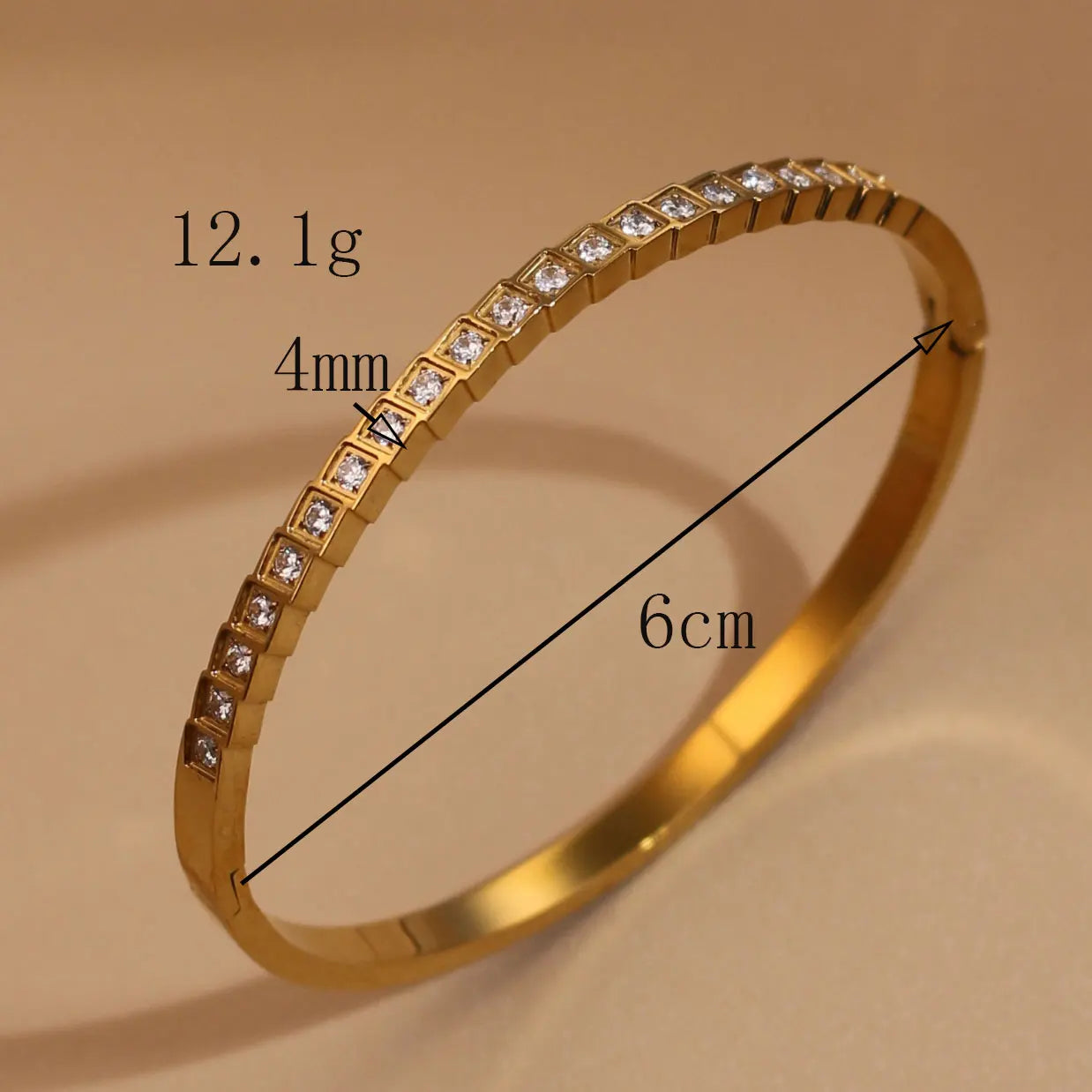 2-in-1 Women 18 K Gold Plated Zircon Stainless Steel Curved Bracelet Gift Bangle