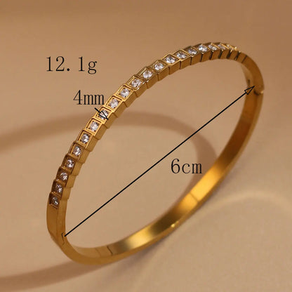 2-in-1 Women 18 K Gold Plated Zircon Stainless Steel Curved Bracelet Gift Bangle