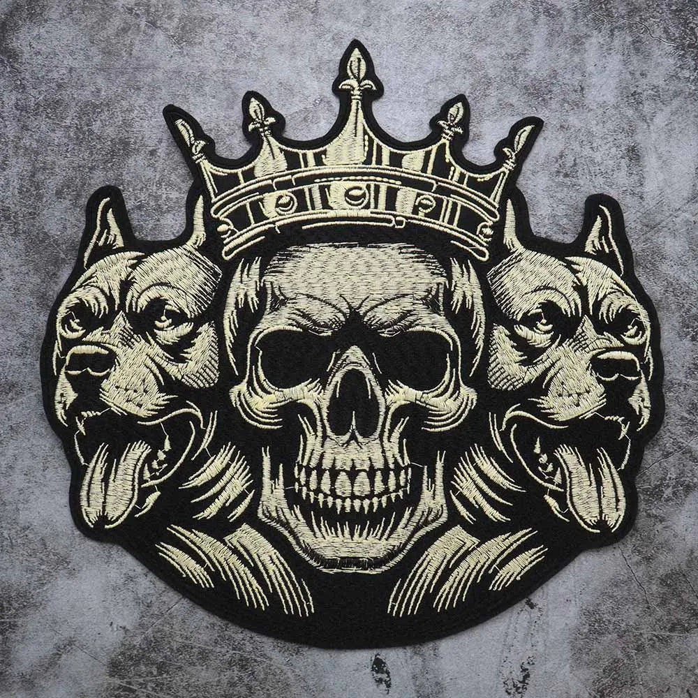 Cool gold and silver crown skull Embroidered Patch Appliques Iron on Patches Badge Clothes Sewing