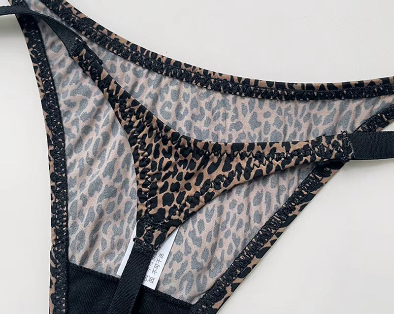 Sexy Women Ice Silk Low Waist G-String Leopard Flower Thong T-back Underwear Panties Briefs