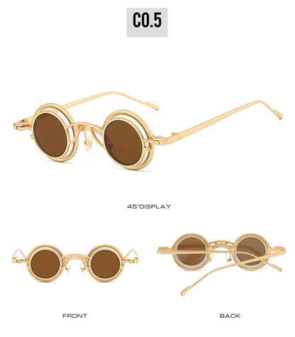 Women Round Two in One Pure Titanium Y2K Steampunk UV400 Sunglasses Glasses