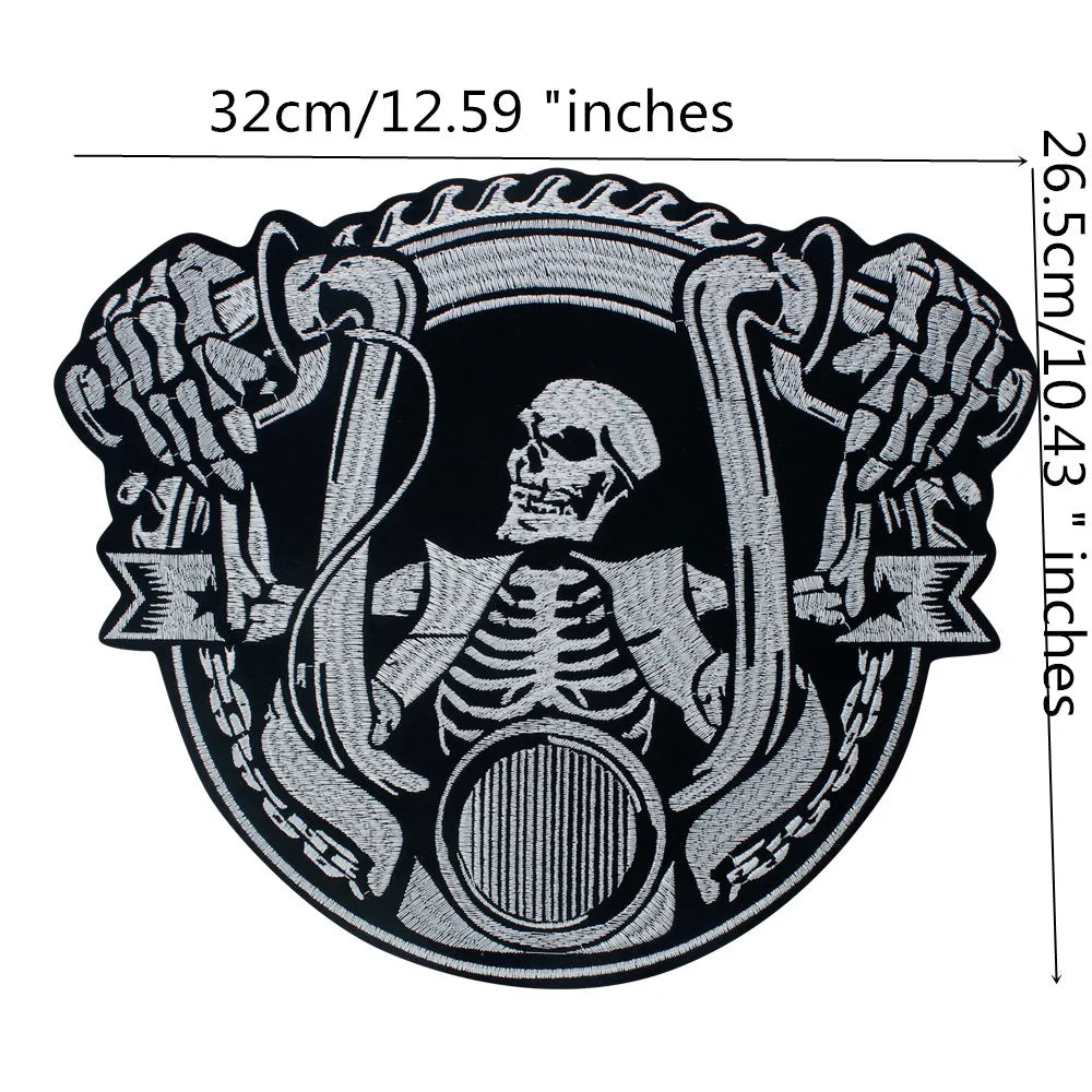 Skull Biker Cool Embroidery Patch Appliques Iron on Patches for Clothing Sewing
