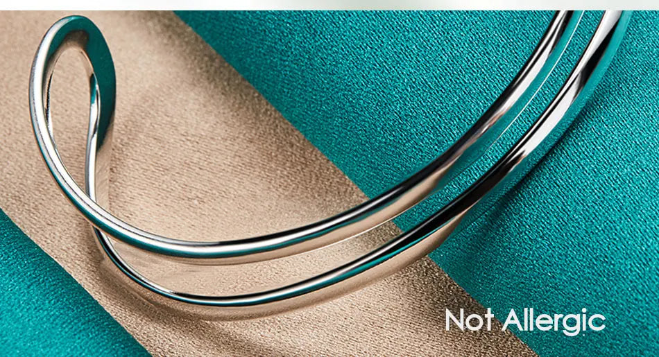 925 Sterling Silver Double Circle Line Woman Wedding Engagement Fashion Charm Party Bangle Bracelet