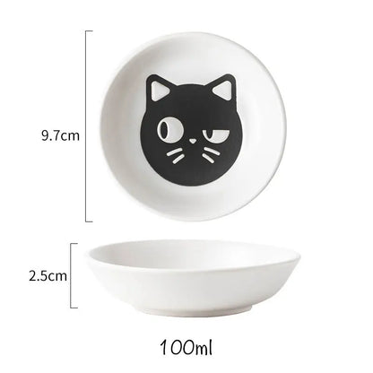 Ceramic Cartoon Cat Japanese Soy Sauce Vinegar Roast Meat Dip Round Snack Plate Bowl Dishes