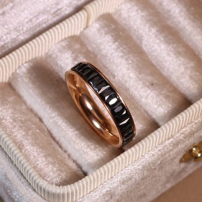2-In-1 Women Rose Gold-Plated Stainless Steel Crystal Earrings Ring Jewelry Set