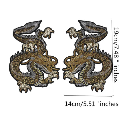 Embroidery Sequin Golden Dragon Patch Appliques Iron on Patches Badge Clothes Sewing