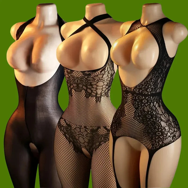 Sexy Open Bra Body Stockings Fishnet Underwear Transparent Bodysuit Catsuit Cosplay Lingerie