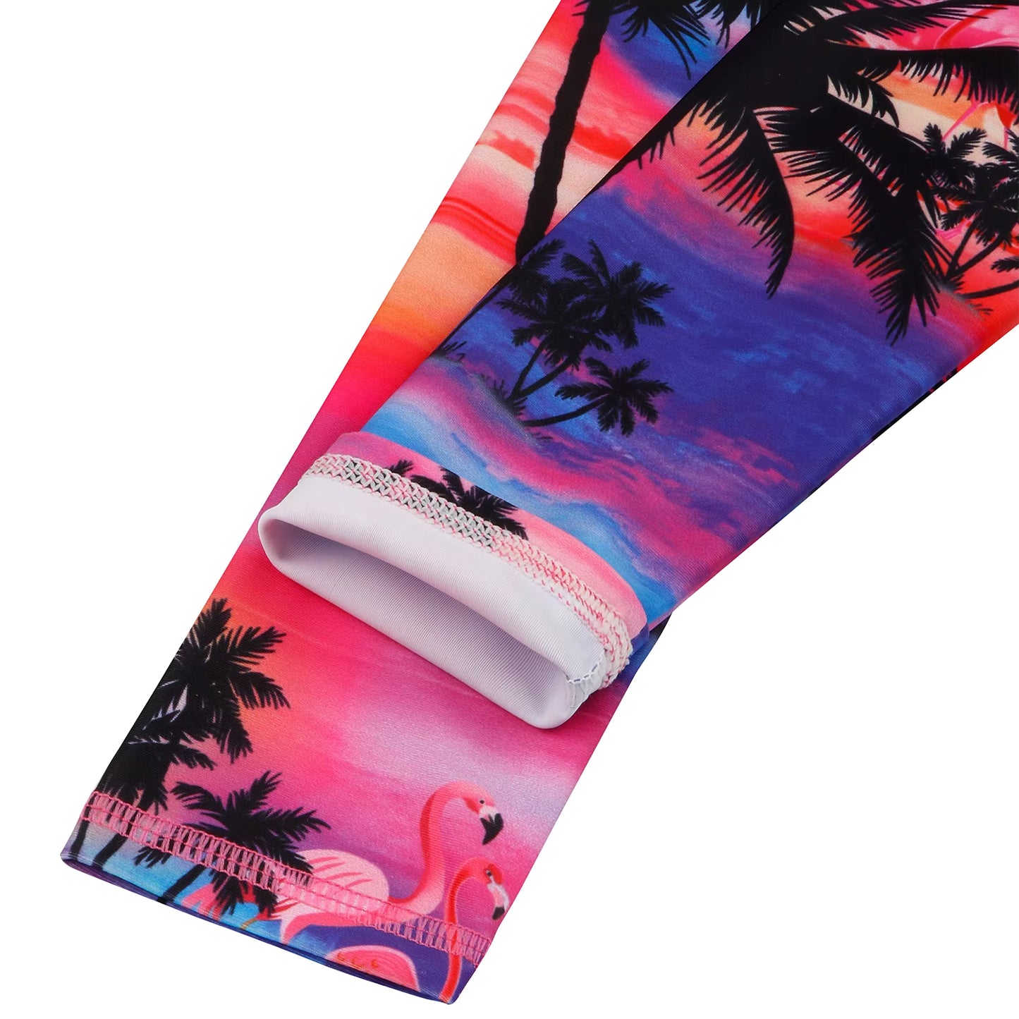 Girls Kids One-Piece Long Sleeve Hawaii Print Beach Boyleg Shorts Swimming Swimsuit