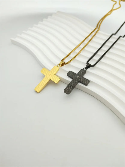Women Men Stainless Steel Gold Color Religion Prayer Catholic Scriptures Cross Bible Pendant Necklace
