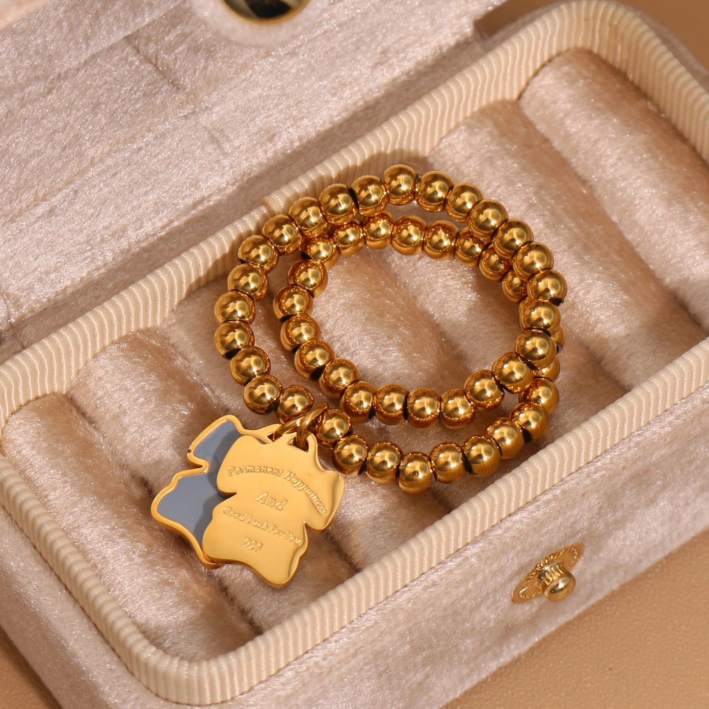 New Pink Elephant Pendant Elastic Bead Stainless Steel Bracelet 18 K Gold Plated Luxury Women's Jewelry Wholesale Gift