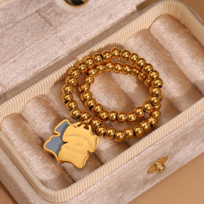 New Pink Elephant Pendant Elastic Bead Stainless Steel Bracelet 18 K Gold Plated Luxury Women's Jewelry Wholesale Gift