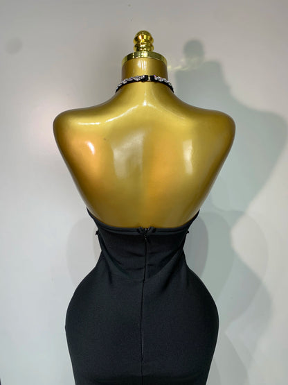 Sexy Halter Long Bandage Shiny Crystal Backless Evening Party Birthday Dress