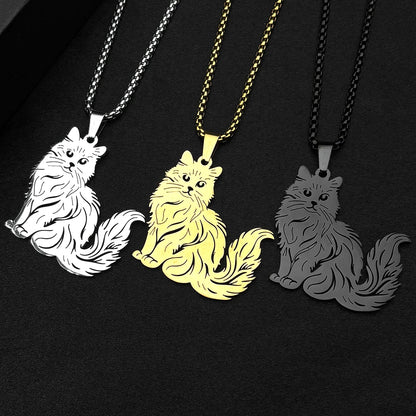 Women Men Stainless Steel Silver Color Kitty Cat Animal Ragdoll Clavicle Chain Necklace