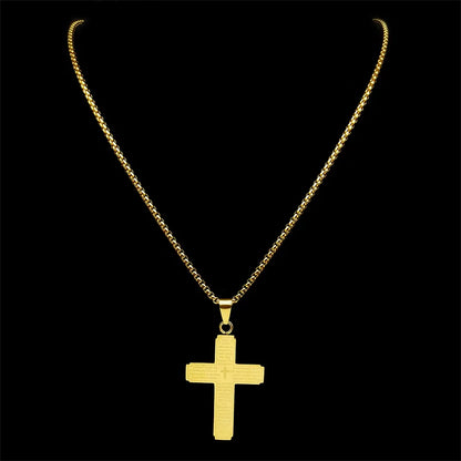 Women Men Stainless Steel Gold Color Religion Prayer Catholic Scriptures Cross Bible Pendant Necklace