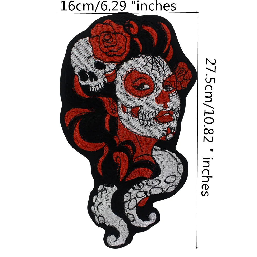 Punk Skull Embroidery Ghost Bride Stripe Badge Patch Iron on Patches Clothes DIY