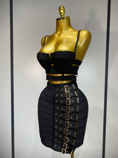 Sexy Cut Out Mini Bandage Two Piece Celebrity Evening Birthday Club Party Skirt Dress