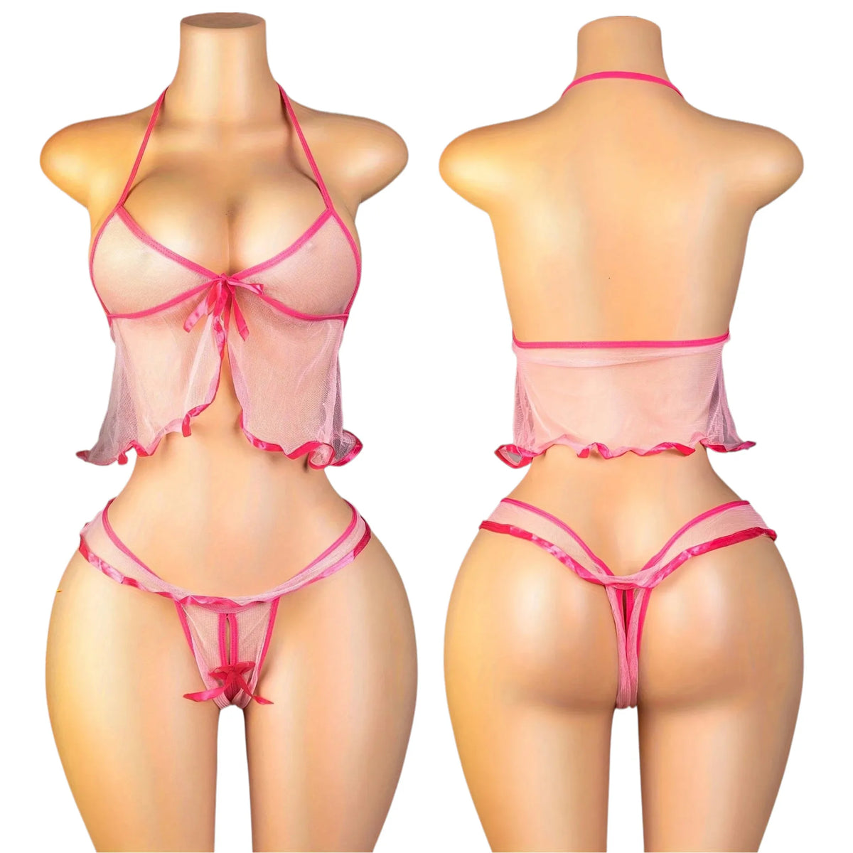 Sexy Babydoll Thong Body Curved Tight Fitting Suspenders Silk Sleepwear Bodystocking Dress