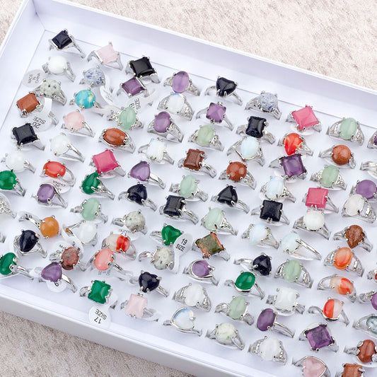 20 Pcs/Lot Rainbow Stone Women Men Mixed Charm Fashion Rings