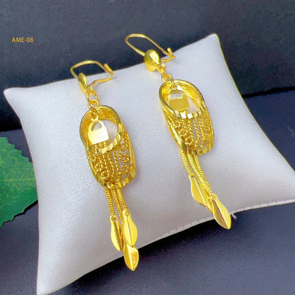Dubai Ethiopia Tassel Gold Color African Women Bridal Wedding Drop Earrings