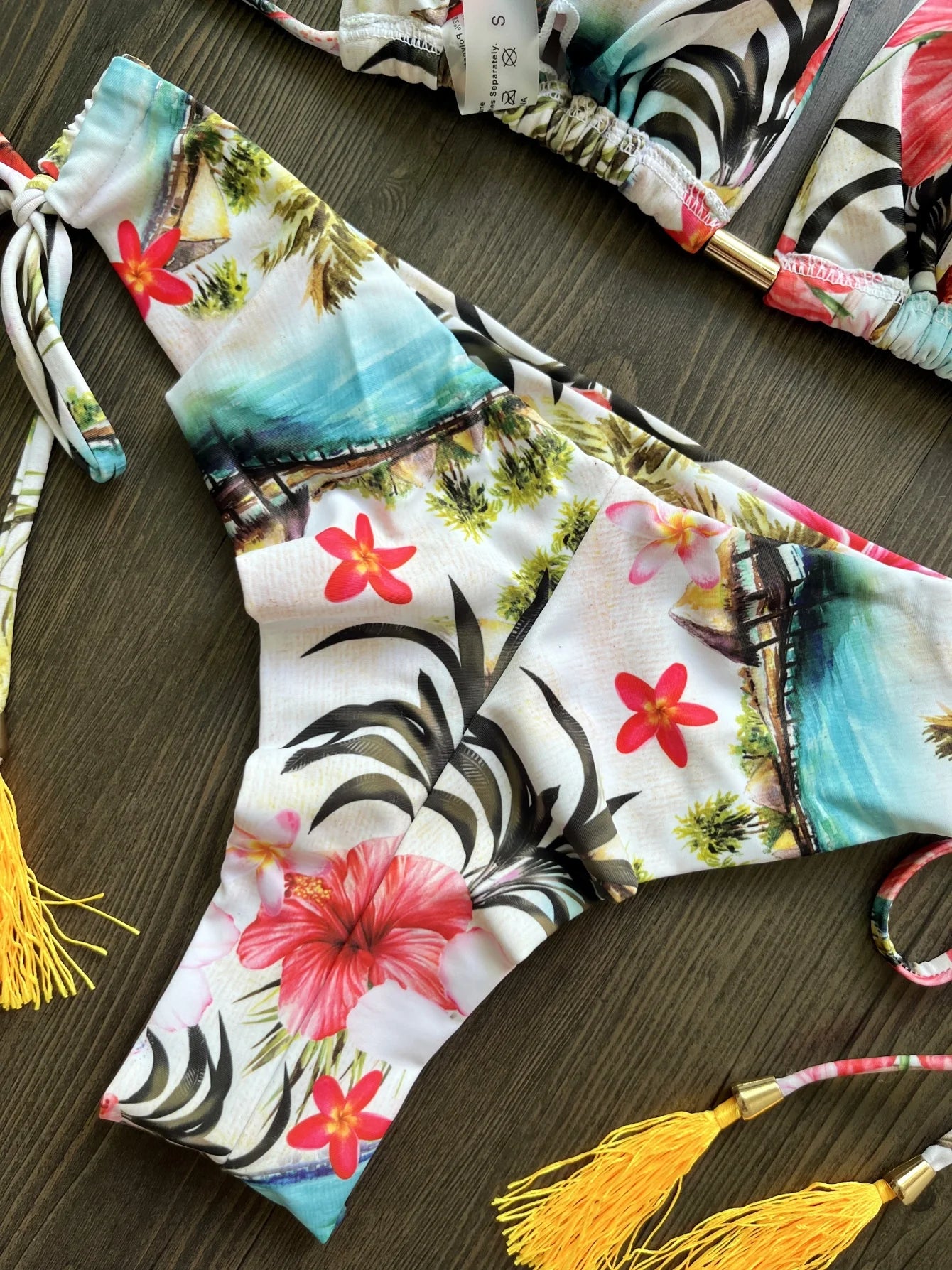 Women's Swimsuit Two-piece Triangle Halter Botany Print Bikini Swimwear Bathing Brazilian Suit
