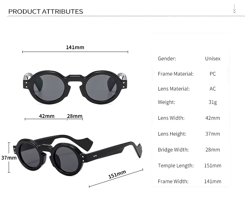 Women Men Punk Double Color Shades Rivets Clear Lens Frame UV400 Round Sunglasses
