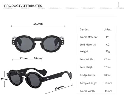 Women Men Punk Double Color Shades Rivets Clear Lens Frame UV400 Round Sunglasses