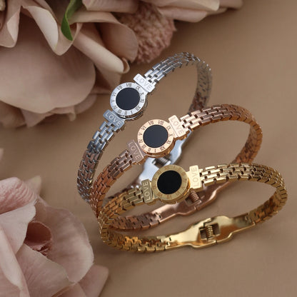 Women Stainless Steel Acrylic Roman Numeral Chain Design Women's Bracelet Bangle Gift.
