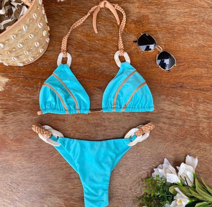Sexy Solid Color Strap Bikini Beach Holiday Swimwear Swimsuit Suit